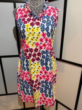 Talbots Sleeveless Floral Eyelet Shift Dress in Pink, Blue & Yellow